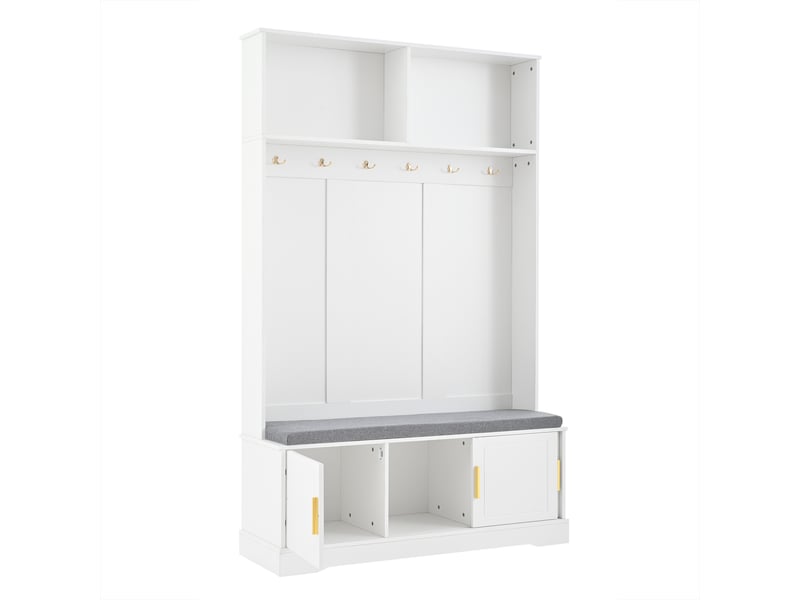  Vestiaire d’entrée blanc 120 × 40 × 191 cm, banc à chaussures, 6 patères triples  - Conforama D