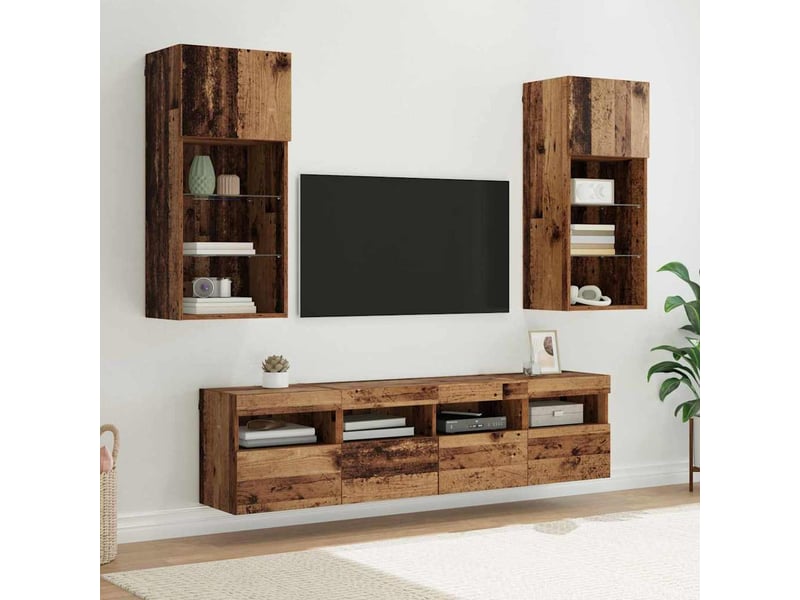  Unités murales tv avec led 5 pcs bois ancien bois d'ingénierie shl76347  - Conforama B