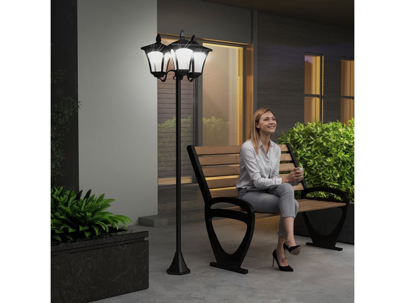  Lampe solaire de jardin 3 led, lampadaire d'extérieur classique, ip44, 51,5 x 47 x 182,5 cm  - Conforama D
