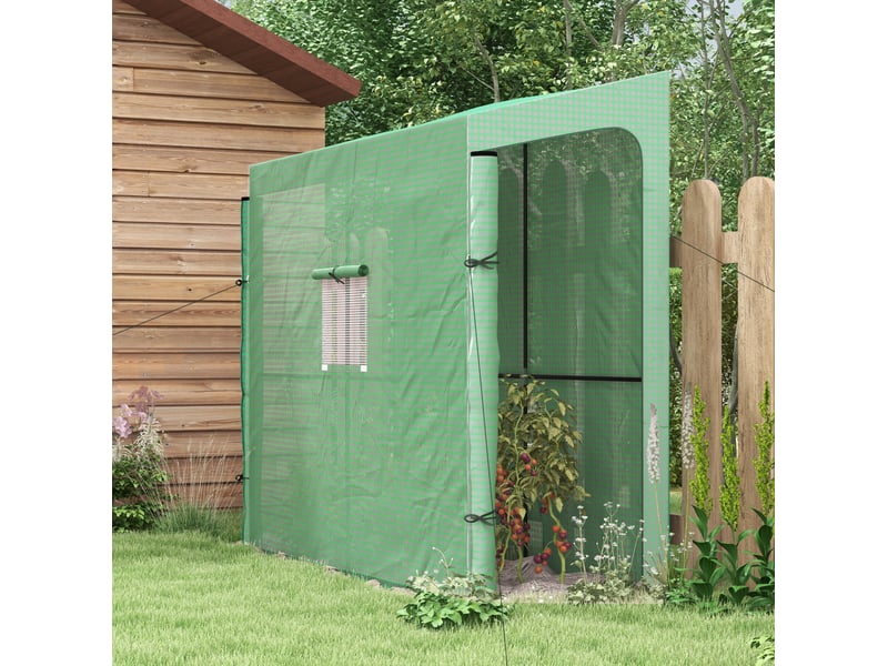  Serre adossée 200x80x200180 cm – verte – housse pe anti-uv renforcée, portes zippées et fenêtre  - Conforama B