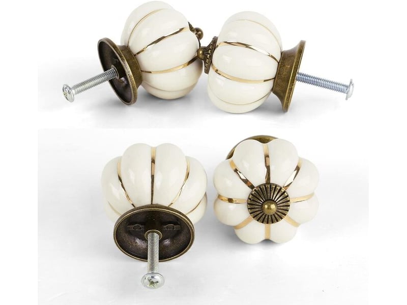  Set de 16 boutons en céramique vitrifiée ivoire latte, poignées vintage en forme de citrouille pour la cuisine et la salle de bain  - Conforama B