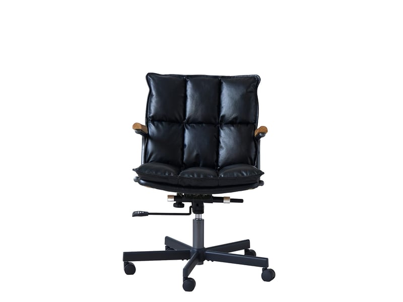  Fauteuil de bureau pivotant en cuir et métal avec accoudoirs noir 65x46x72cm W5978P510276 - Conforama A