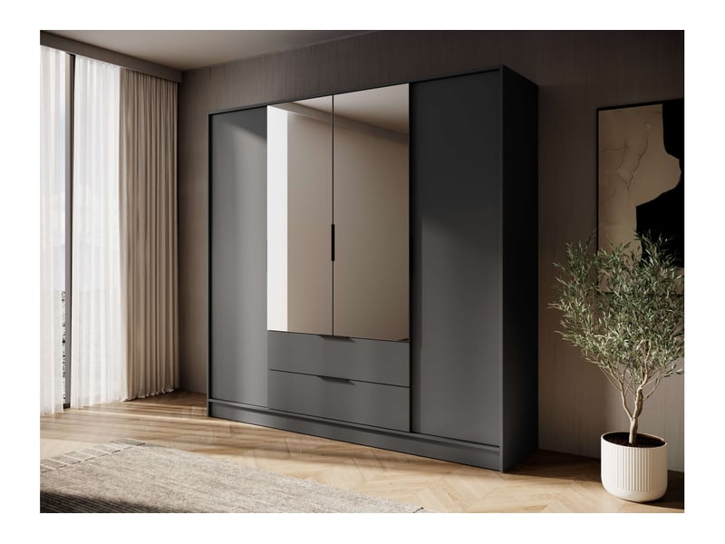 Armoire mirage 4 portes dont 2 miroirs avec penderie - gris MIRAGE - Conforama B