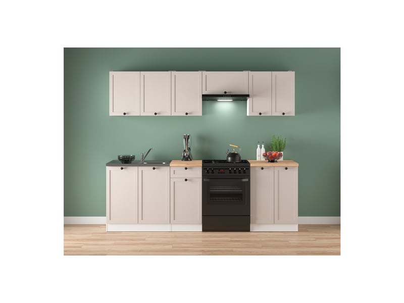  Cuisine complète 240 cm,ensemble de meuble de cuisine coloris blancuni cachemire, plan de travail non inclus  - Conforama B