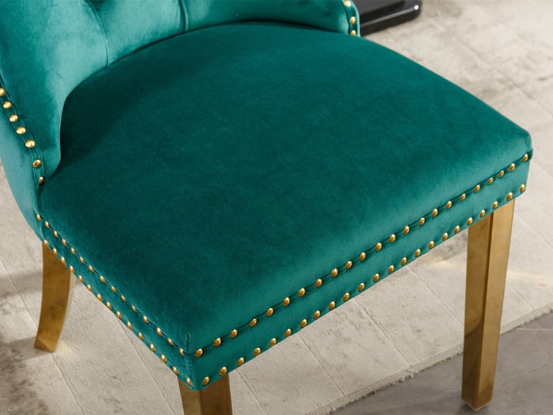  Lot de 2 chaises salle à manger velours vert, pieds métal doré cloutées - chic et tendance  - Conforama D