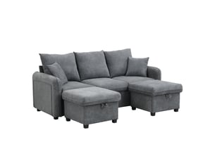 Canapé d’angle convertible 188 cm en u 3 places canapé modulable séparable avec rangement, tiroirs, pouf coffre, fonction lit, chenille gris