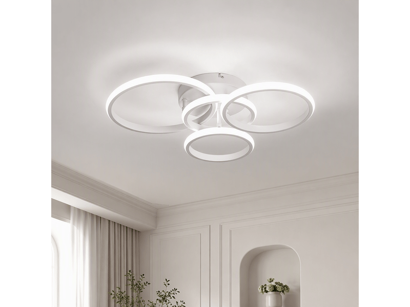  Plafonnier led moderne 4 anneaux, 48×44×10 cm, lampe de plafond 36 w 4181 lm, 3 couleurs, mémoire, blanc sablé, salon chambre cuisine  - Conforama B