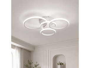 Plafonnier led moderne 4 anneaux, 48×44×10 cm, lampe de plafond 36 w 4181 lm, 3 couleurs, mémoire, blanc sablé, salon chambre cuisine