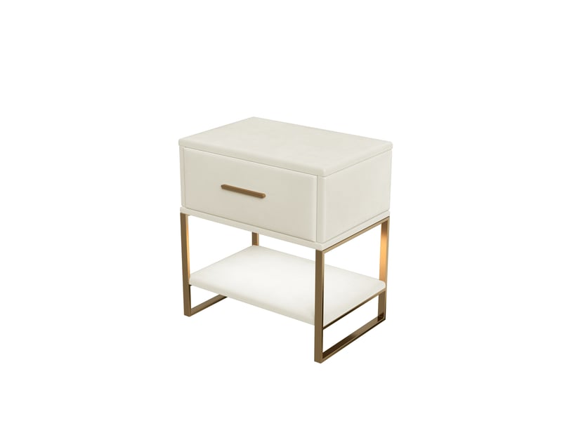 Lot de 2 tables de chevet en velours beige - 40x31x50 cm - piétement en métal doré - 1 tiroir et 1 étagère - design élégant et moderne - Conforama A