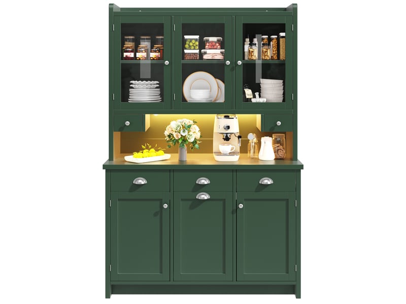 Meuble de cuisine 120 x 40 x 180 cm avec éclairage led, 3 portes vitrées, grand espace de rangement, vert evarich - Conforama A