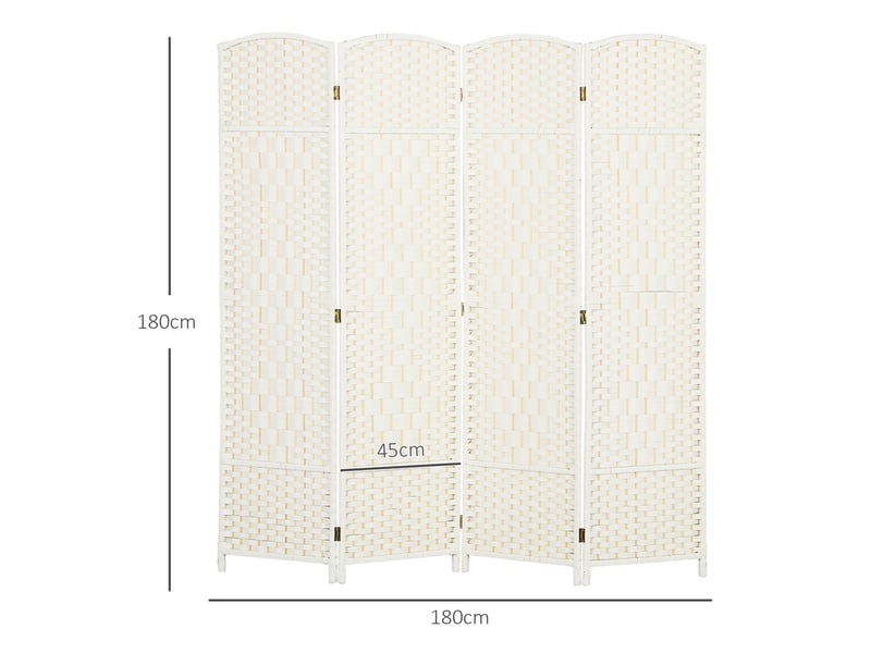  Paravent intérieur en bois 4 panneaux séparateur de pièce pliable pour salon chambre blanc 180 x 180 cm  - Conforama C