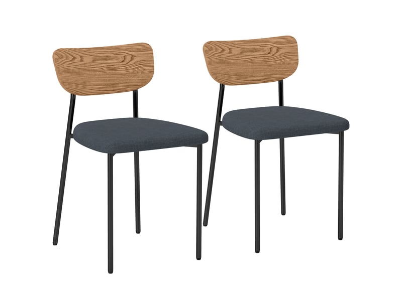  Lot de 2 chaises de salle à manger avec pieds en acier, gris et effet bois naturel, dossier incurvé et assise rembourrée  - Conforama B