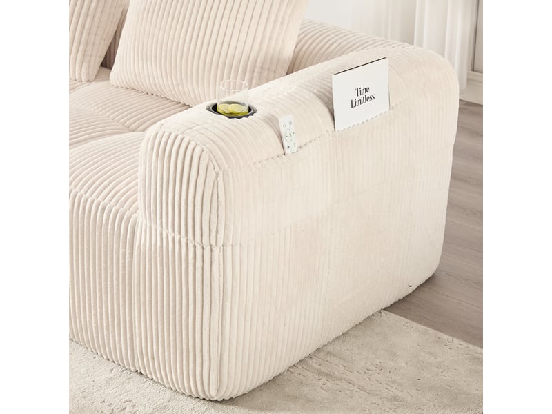  Canapé droit en velours côtelé beige, 4 places, 253 cm, poches latérales W2845S00247 - Conforama W