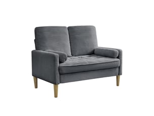 Canapé droit 2 places gris en velours côtelé 121 x 76 x 87 cm, style nordique, compact pour salon, chambre ou studio