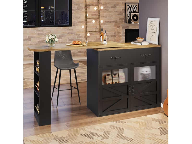  Table de bar extensible 138x39x104 cm pivotante 360° mdf noir  - Conforama C