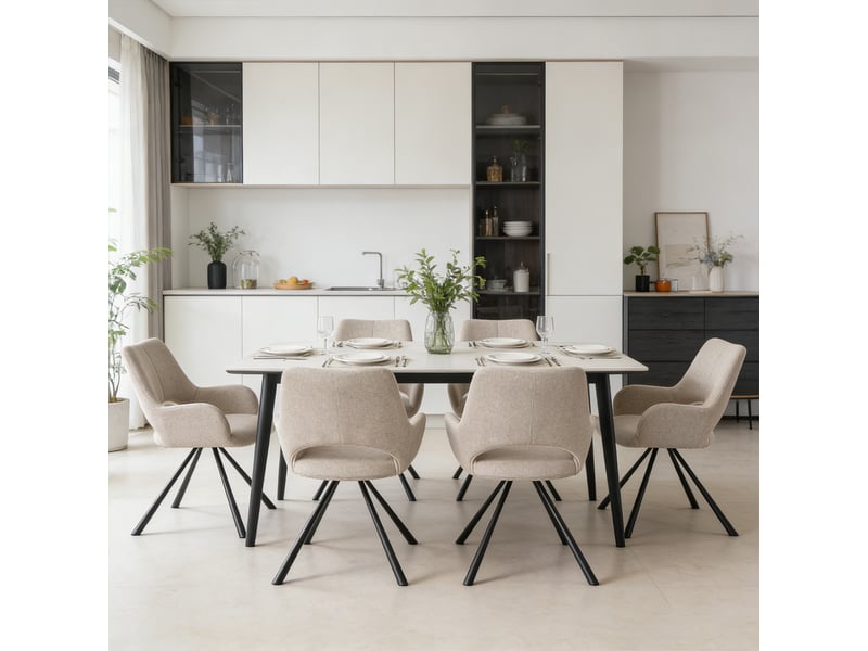 Lot de 6 chaise de salle à manger avec accoudoirs, pieds métal, beige  - Conforama C