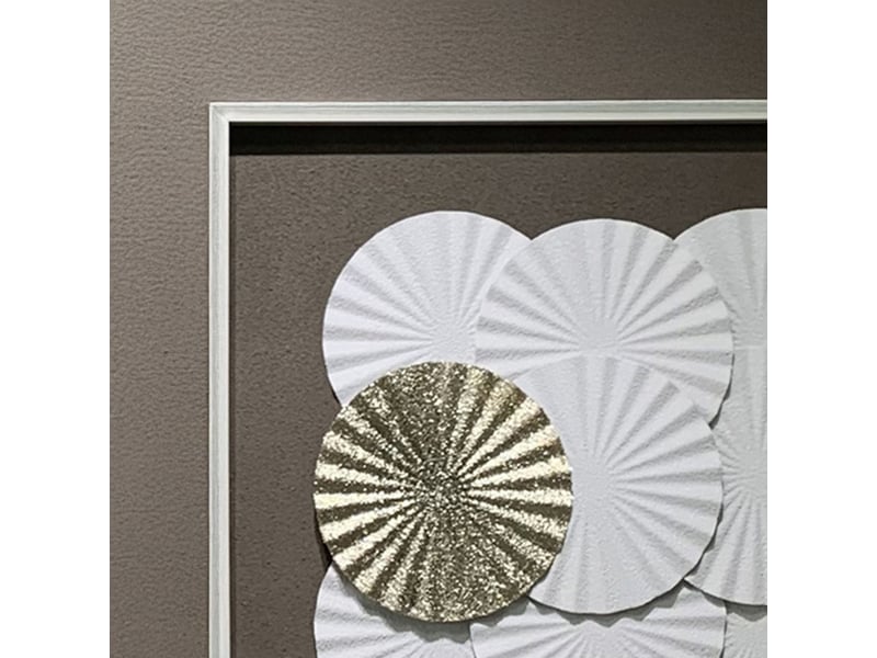  Tableau peinture à l'huile relief rond blanc et doré cadre aluminium  - Conforama D