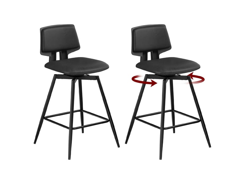  Lot de 2 tabourets bar pivotantes à 360°, structure métallique, en similicuir brillant, noir  - Conforama A