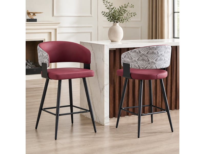  Chaise de salle à manger avec dossier enveloppant et accoudoirs  - structure métal, simili cuir - rouge  - Conforama B
