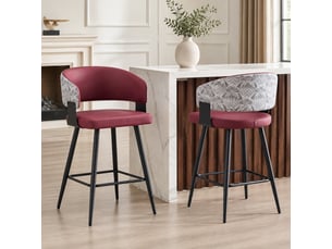 Chaise de salle à manger avec dossier enveloppant et accoudoirs  - structure métal, simili cuir - rouge