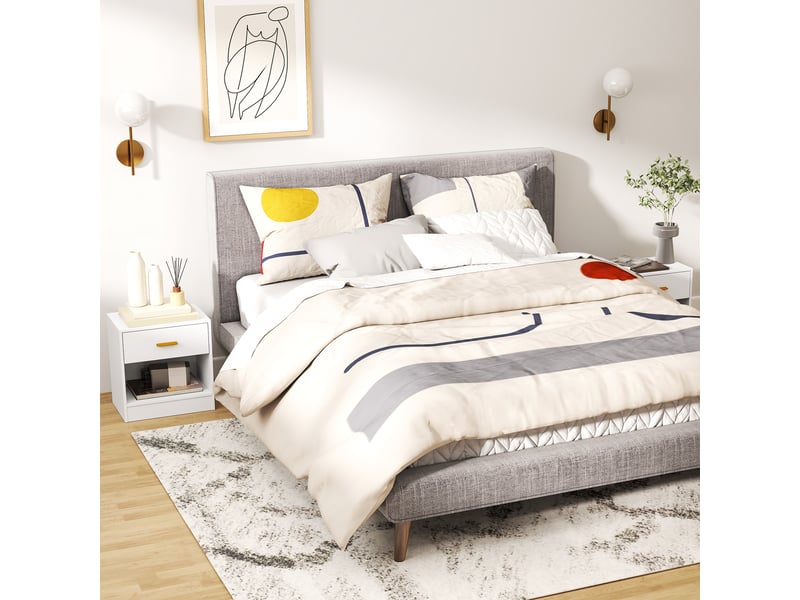  Lot de 2 tables de chevet, table de nuit avec 2 tiroirs et étagères ouvertes, style moderne, blanc, 39 x 28 x 41 cm  - Conforama D