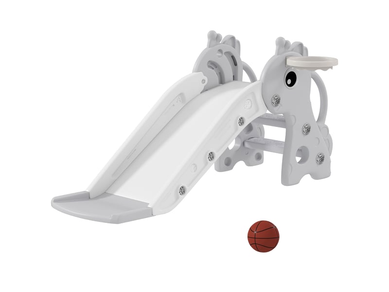 Toboggan pour enfants 3 en 1 en forme de girafe avec panier de basket, escalade et ballon, 106 x 51,5 x 52 cm, gris - Conforama A