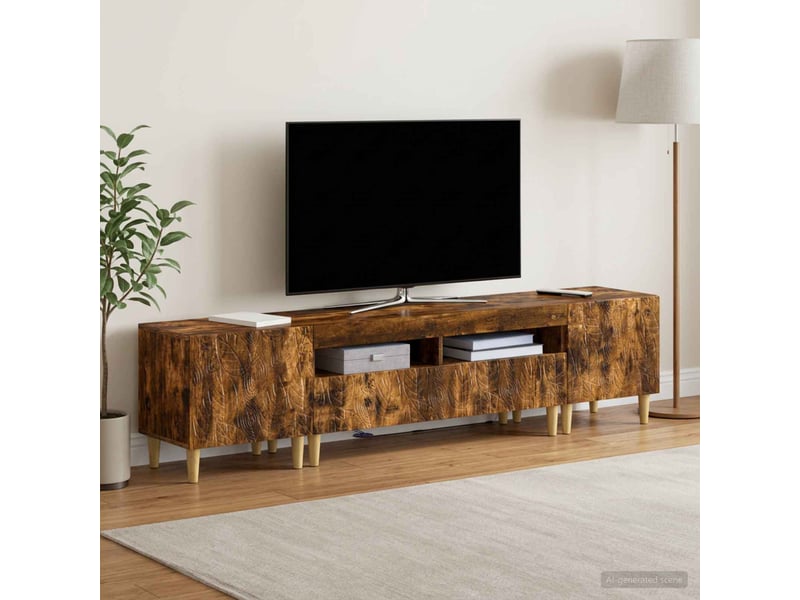  Ensemble de 3 meubles tv - banc tv - meuble de rangement led delft chêne fumé bois d'ingénierie  - Conforama C