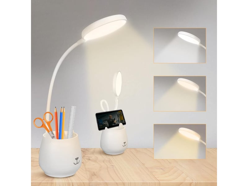  Lampe de bureau avec porte-stylo et commande tactile – 3 modes d'éclairage, 24 led, blanc  - Conforama E