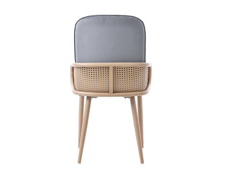  Lot de 4 chaises de salle à manger en velours gris, design en résine tressée et pieds métal effet bois  - Conforama D
