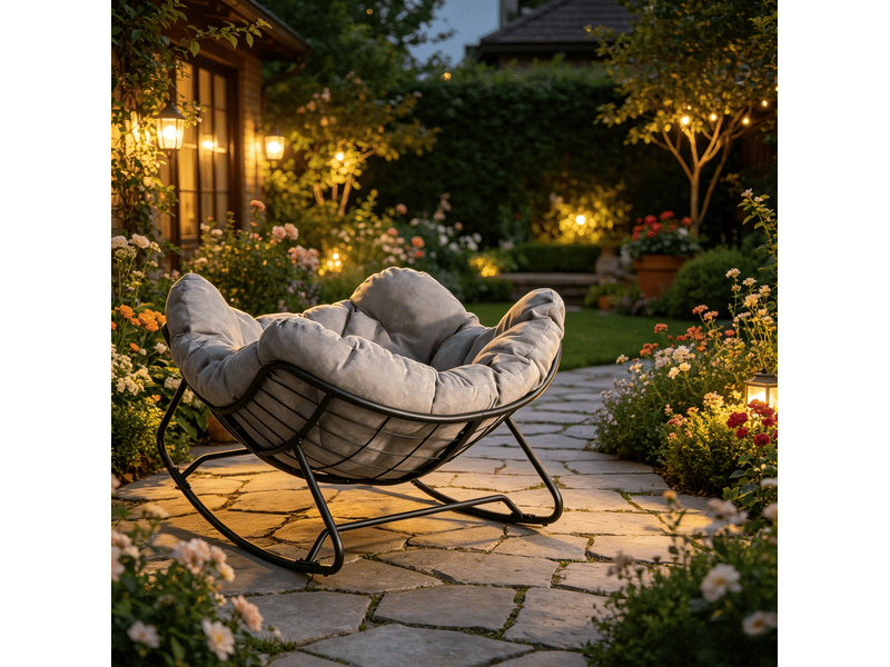  Fauteuil à bascule modenvie en chenille gris clair structure en métal  - Conforama D