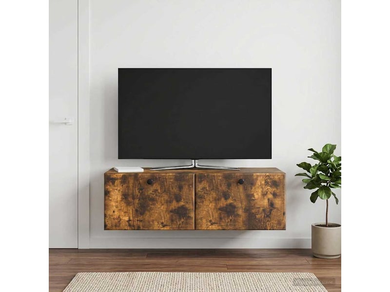  Meuble tv - banc tv - meuble de rangement mural 98 x 41 x 30 cm chêne fumé bois d'ingénierie  - Conforama D