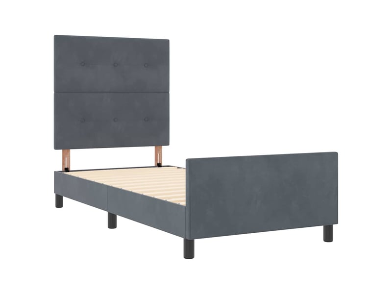  Lit simple- lit adulte -  lit à ressorts avec tête de lit gris foncé 100 x 200 cm velours  - Conforama D