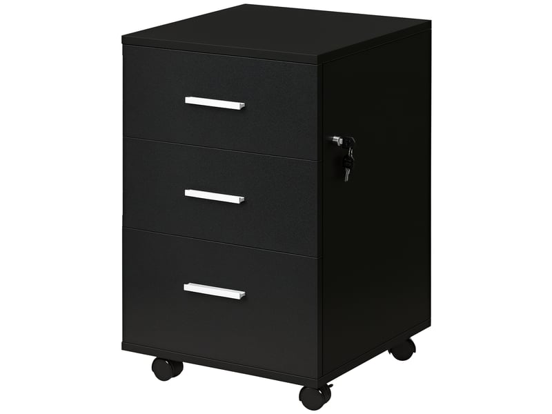  Caisson de bureau rangement bureau sur roulettes 3 tiroirs verrouillables 40 x 40 x 61,5 cm noir  - Conforama A