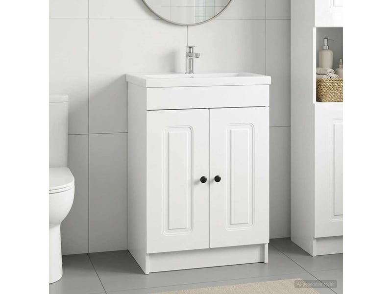  Armoire sous évier de salle de bain, meuble de rangement blanc brillant shl6350  - Conforama B