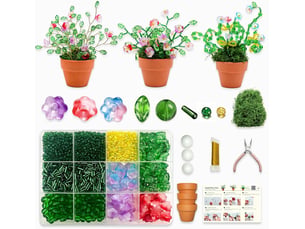 Kit plantes en perles 3000 pièces, fleurs et feuilles en verre, kit diy avec pots outils et tutoriel pour adultes
