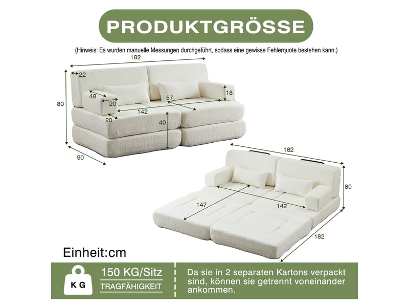 Canapé-lit convertible 2 places en chenille, canapé modulaire pliable, cadre en fer, convertible en lit d'appoint - Conforama C