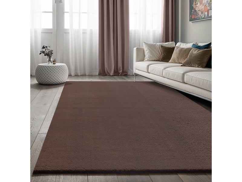 Tapis cosy lavable moelleux élégant uni, marron, 200 x 280 cm  - Conforama C