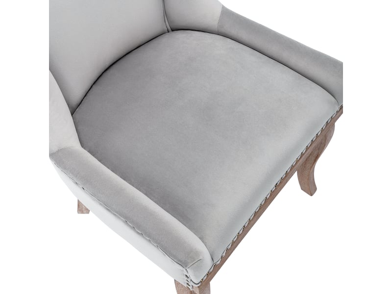 Lot de 6 chaises de salle à manger velours gris capitonné, clous décoratifs, pieds en bois massif, style chic moderne  - Conforama E