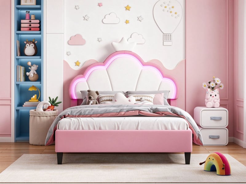 Lit enfant 140x200 cm ezssw, coloris rose - Conforama E