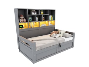 Lit coffre 90x200 cm <strong>OKMYHOME</strong>  <strong></strong> coloris gris