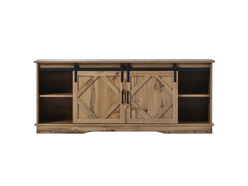 Meuble tv vintage brun 150x40x60 cm - 2 portes coulissantes, étagères réglables - style campagne moderne - Conforama A