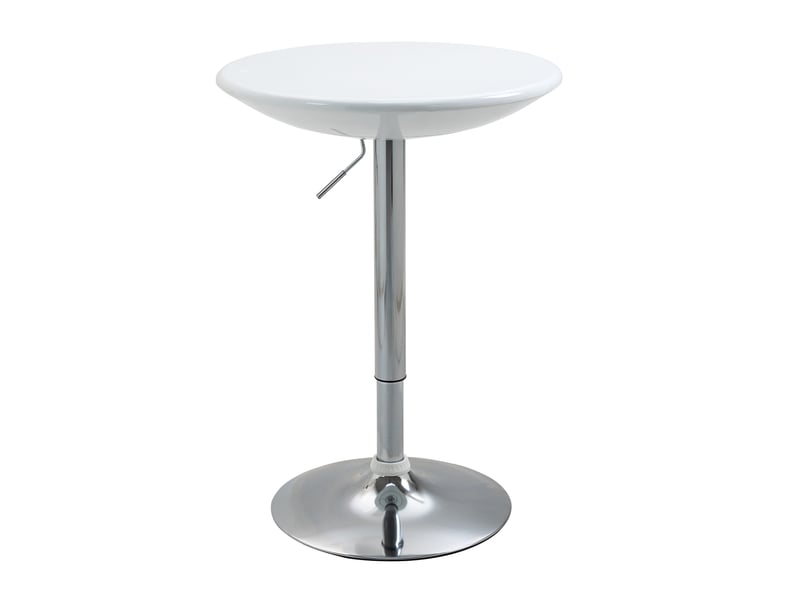  Table bar, table à manger moderne, bistro réglable, haute, comptoir, bureau, ronde, métal, laque abs, blanche, ø61x76-97 cm.  - Conforama B