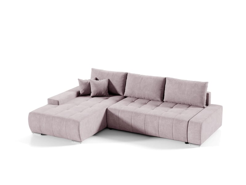  Canapé d'angle convertible velutti l velours aston rose, méridienne gauche avec coffre  - Conforama A