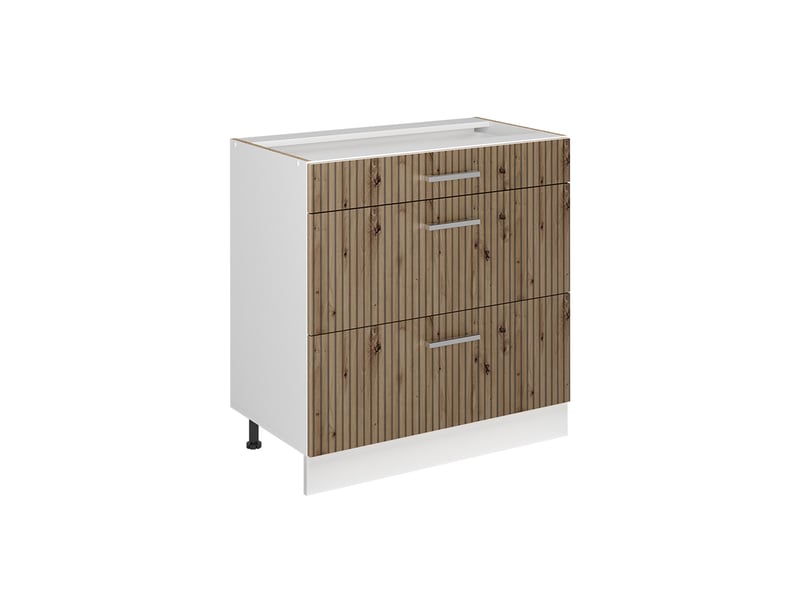  Vicco meuble cuisine, chêne artisanblanc, 80cm avec 3 tiroirs sans plan de travail  - Conforama A