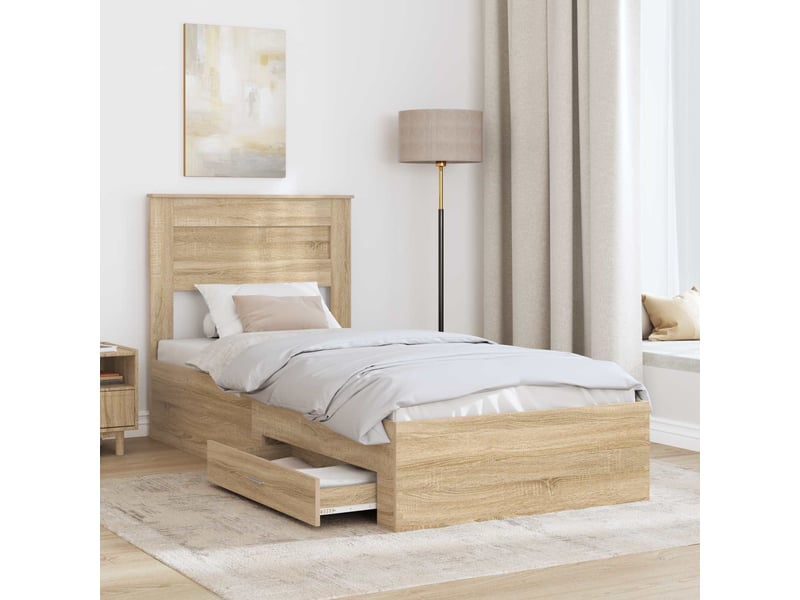  Lit simple- lit adulte -  cadre de lit chêne sonoma 100 x 200 cm bois d'ingénierie  - Conforama B