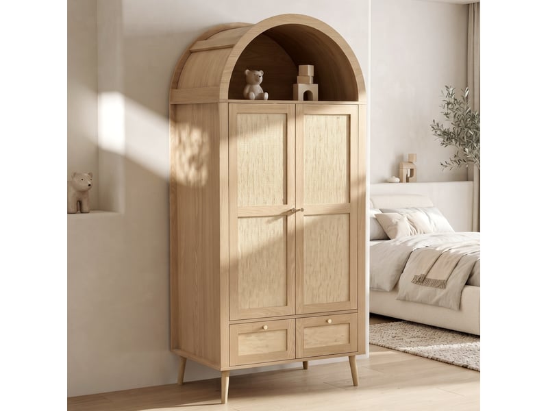 Armoire 2 portes et 2 tiroirs avec penderie, 80.00x55.00x180.00 cm, chêne et beige - Conforama B
