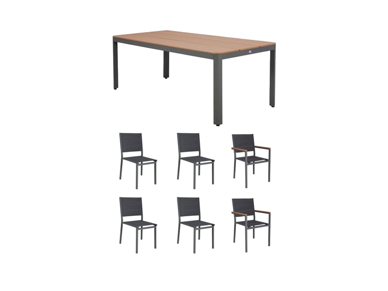 Ensemble table de jardin + 4 chaises + 2 fauteuils gris- mimizan - Conforama A