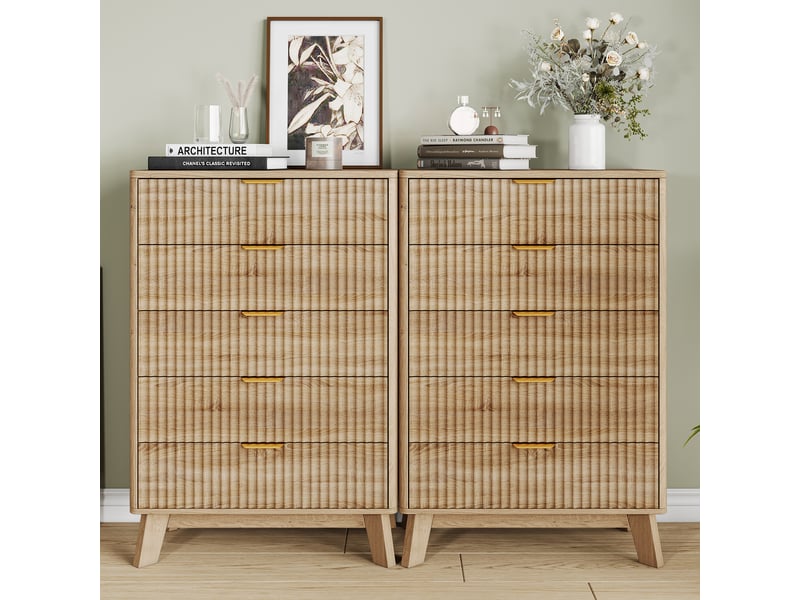  Commode 5 tiroirs –108 cm  armoire latérales - robuste et durable –  bois clair –  rangement xxl– design moderne  - Conforama D