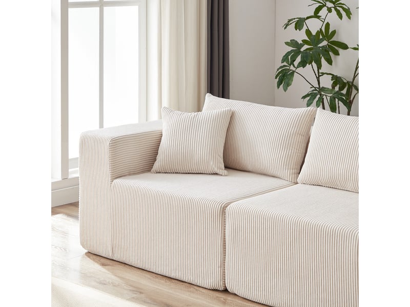 Canapé d'angle modulaire ,4 places, combinaison libre,en velours côtelé , 264 × 167×71cm,beige - Conforama E