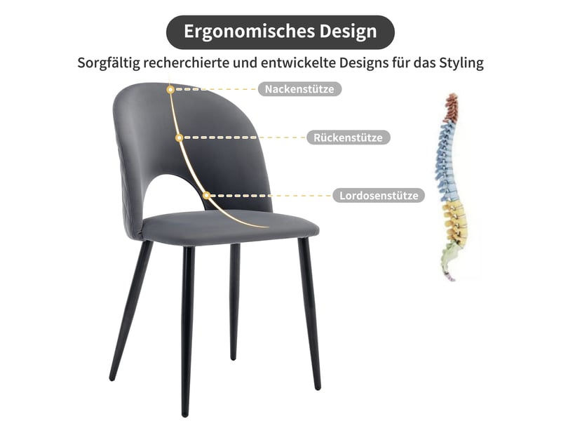  Lot de 2 chaises de salle à manger,47x44x84 cm,avec pieds réglables,velours,gris  - Conforama E